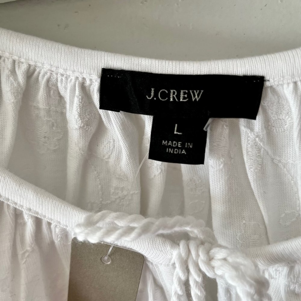 J Crew Embroidered Tassel-Tie Peasant top - White Large L - Picture 3 of 7